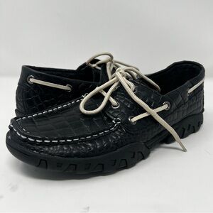 Ferrini Black Crocodile Texture Boat Shoes
